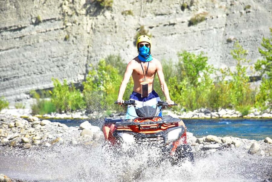 Alanya/Side/Antalya: Rafting, Zipline, Quad & Jeep Safari - A cold swim in clear canyon water