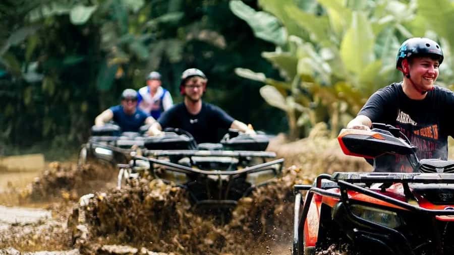 Bali: Waterfall Gorilla Cave ATV & Ubud Rafting Trip & Lunch - From bamboo forest to KingKong Face Cave