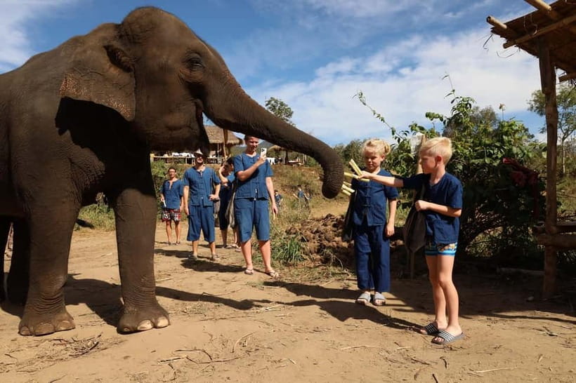 Chiang Mai: Elephant Sanctuary Bamboo Raft & Padthai Cooking - Mo Hom clothing and the elephant briefing