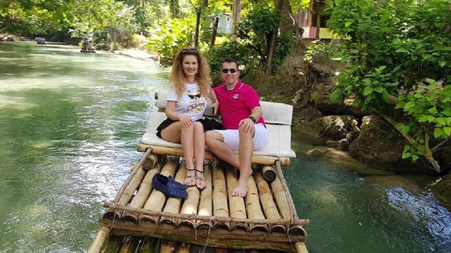 Jamaica: Bamboo Rafting on the Martha Brae - Settling onto the two-seat bamboo raft
