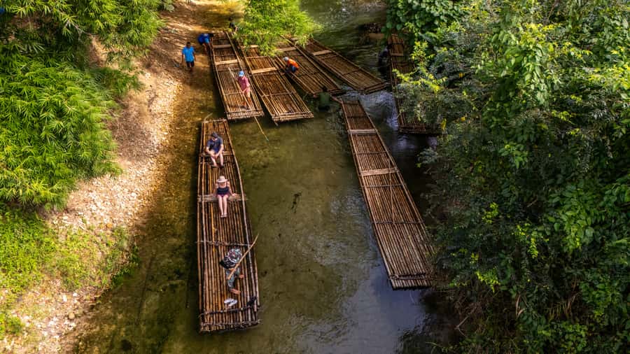 Khao Lak: Elephant Camp, Bamboo Rafting, and Waterfall Tour - Bamboo rafting through the rainforest