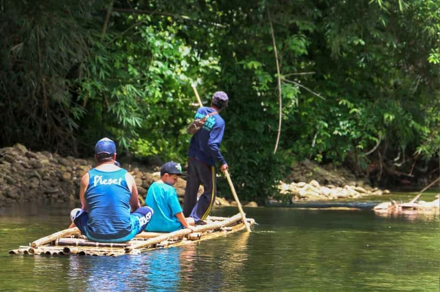 Khao Lak: Rafting, Elephant Bathing & Sea Turtle Center Tour - Bamboo rafting through the rainforest