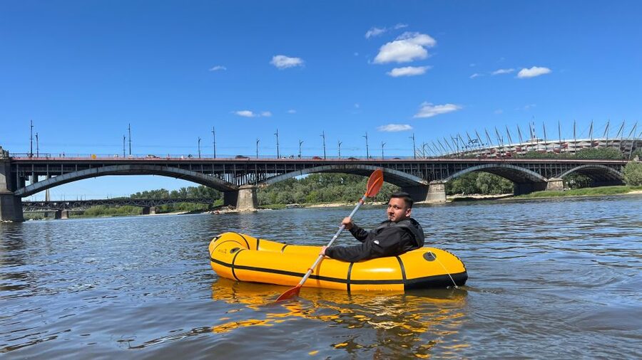 Packrafting kayaking guided tour Vistula river Warsaw Poland - The one-way finish at Plaża Żoliborz
