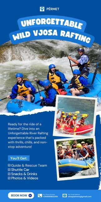 Përmet: Vjosa River Rafting Adventure - Meeting at the Wild Vjosa Rafting sign