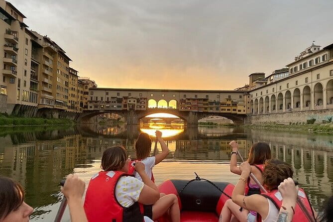 Rafting on the Arno River in Florence under the Arches of Pontevecchio - The short rapid and the easy stretch afterward