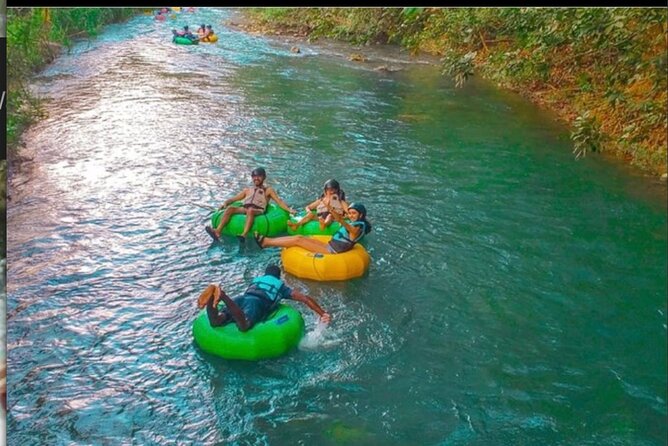 River rapids tubing rafting kayaking and beach Adventure - From pickup to the riverbank
